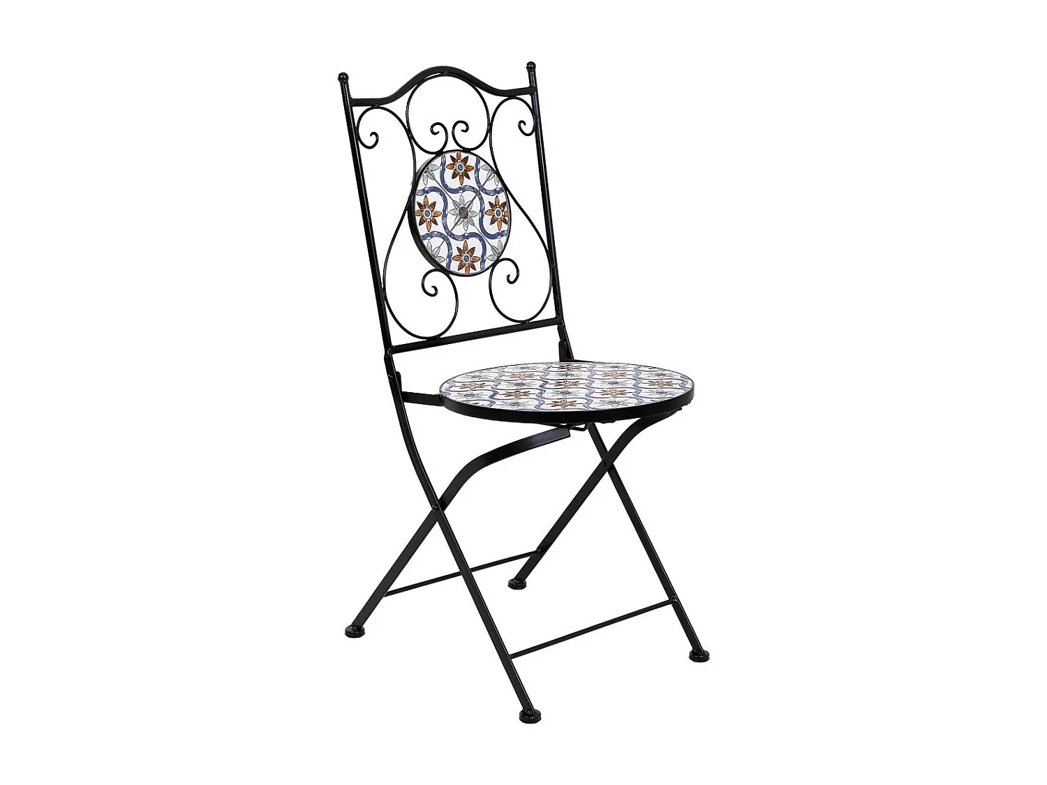Tavolo + 2 sedie in ferro battuto, D60x75h-sedia(2): D38x46-90h Nero