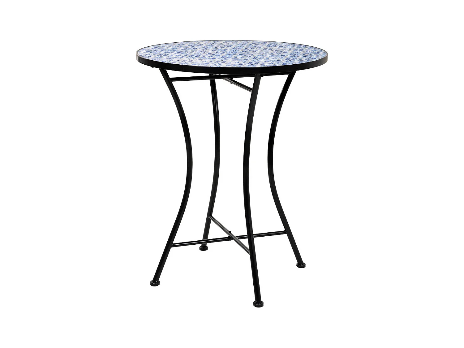 Conjunto de mesa e duas cadeiras em mosaico preto e ferro forjado mesa: D60x75h - cadeira (2): D38x46-90h