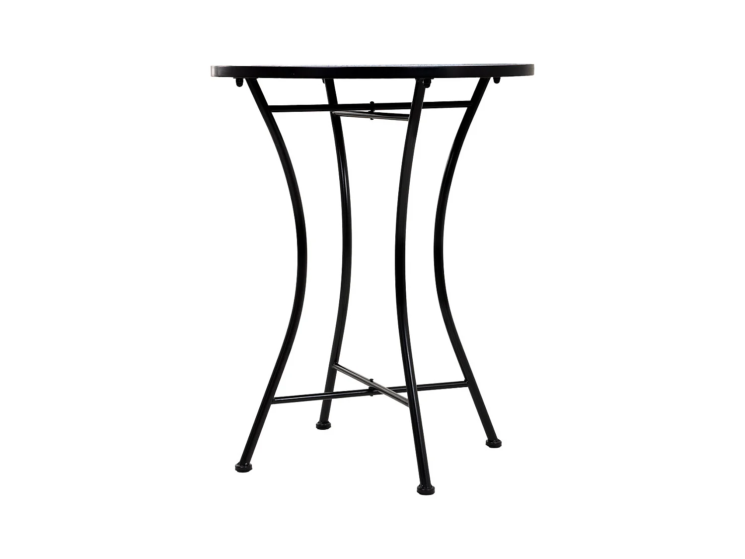 Conjunto de mesa e duas cadeiras em mosaico preto e ferro forjado mesa: D60x75h - cadeira (2): D38x46-90h