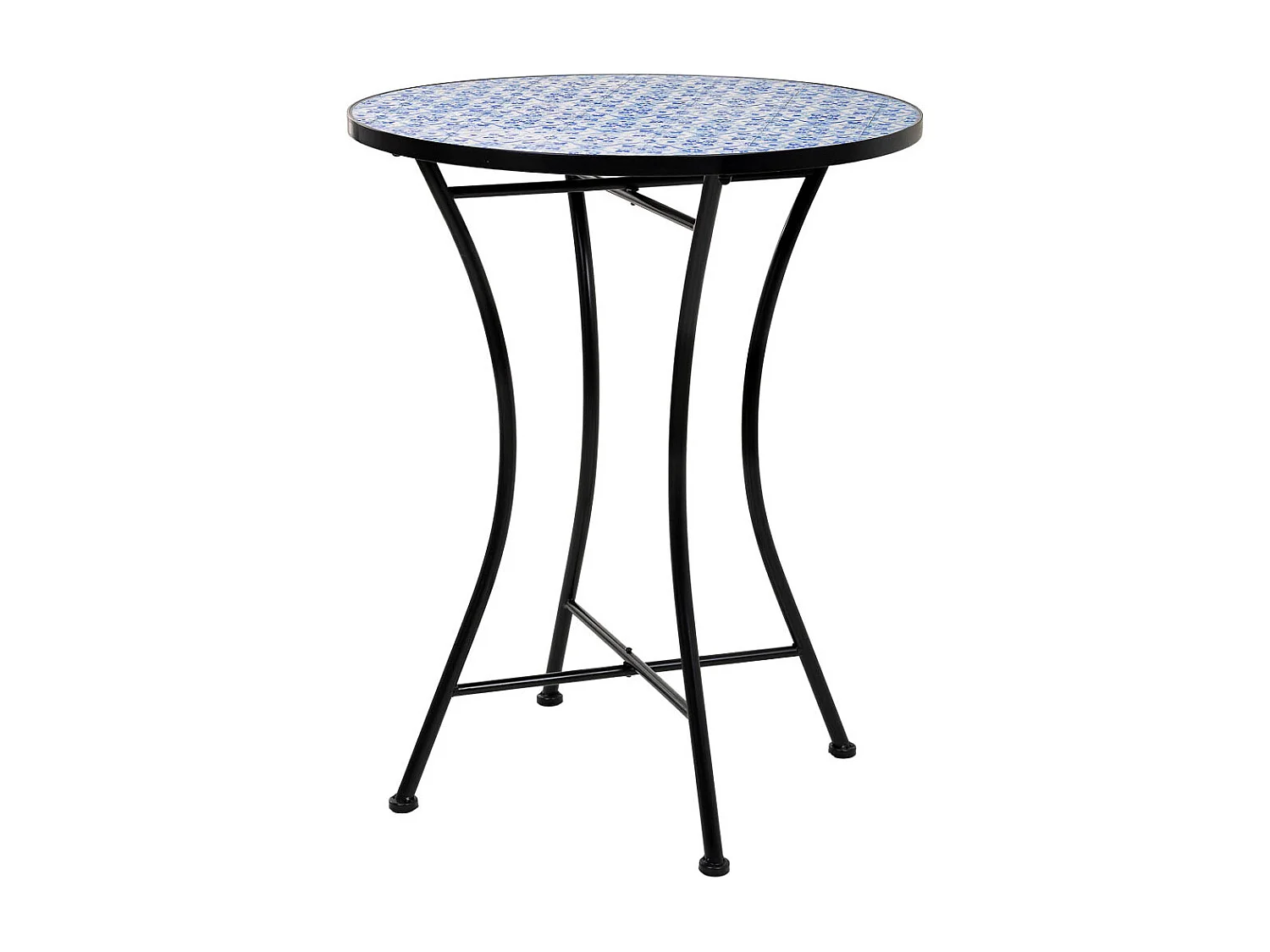 Conjunto de mesa e duas cadeiras em mosaico preto e ferro forjado mesa: D60x75h - cadeira (2): D38x46-90h