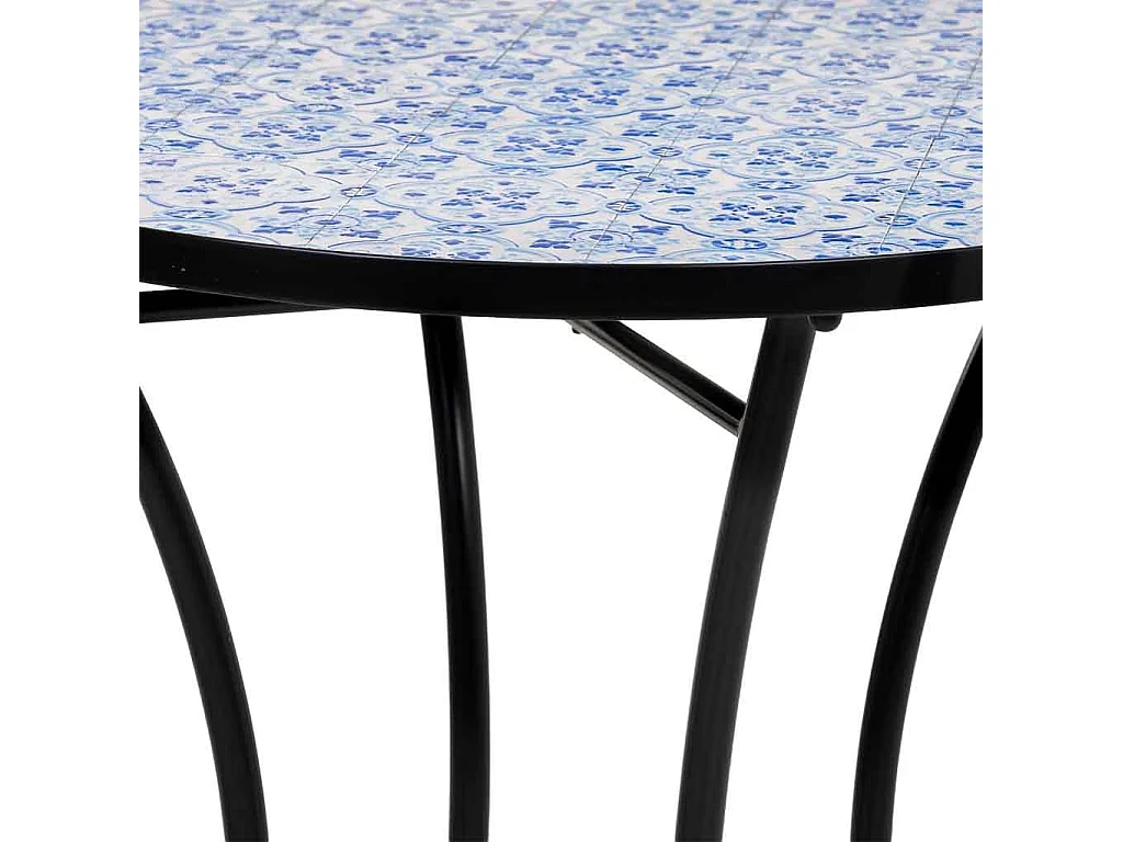 Conjunto de mesa e duas cadeiras em mosaico preto e ferro forjado mesa: D60x75h - cadeira (2): D38x46-90h