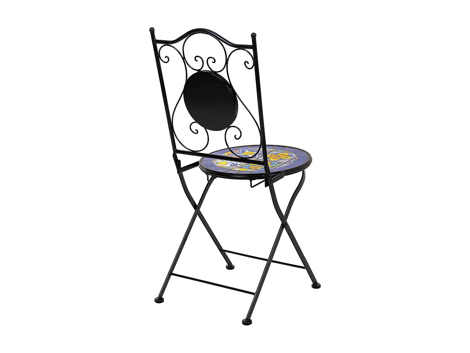 Table + 2 chaises en fer forgé jaune D60x75h/D38x46-90h