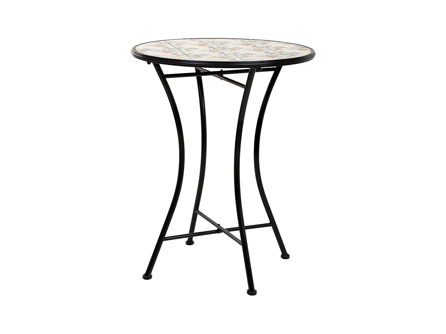 Conjunto de mesa e duas cadeiras em mosaico preto e ferro forjado mesa: D60x75h - cadeira (2): D38x46-90h