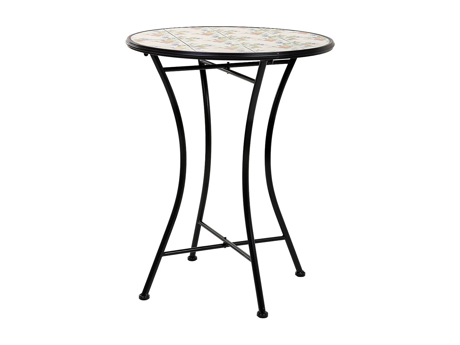 Conjunto de mesa e duas cadeiras em mosaico preto e ferro forjado mesa: D60x75h - cadeira (2): D38x46-90h