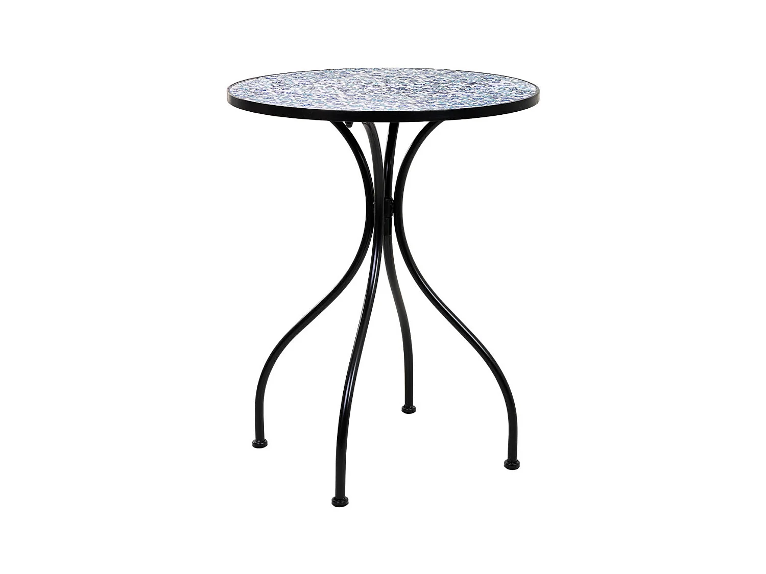 Conjunto de mesa e duas cadeiras em mosaico preto e ferro forjado mesa: D60x75h - cadeira (2): D38x46-90h