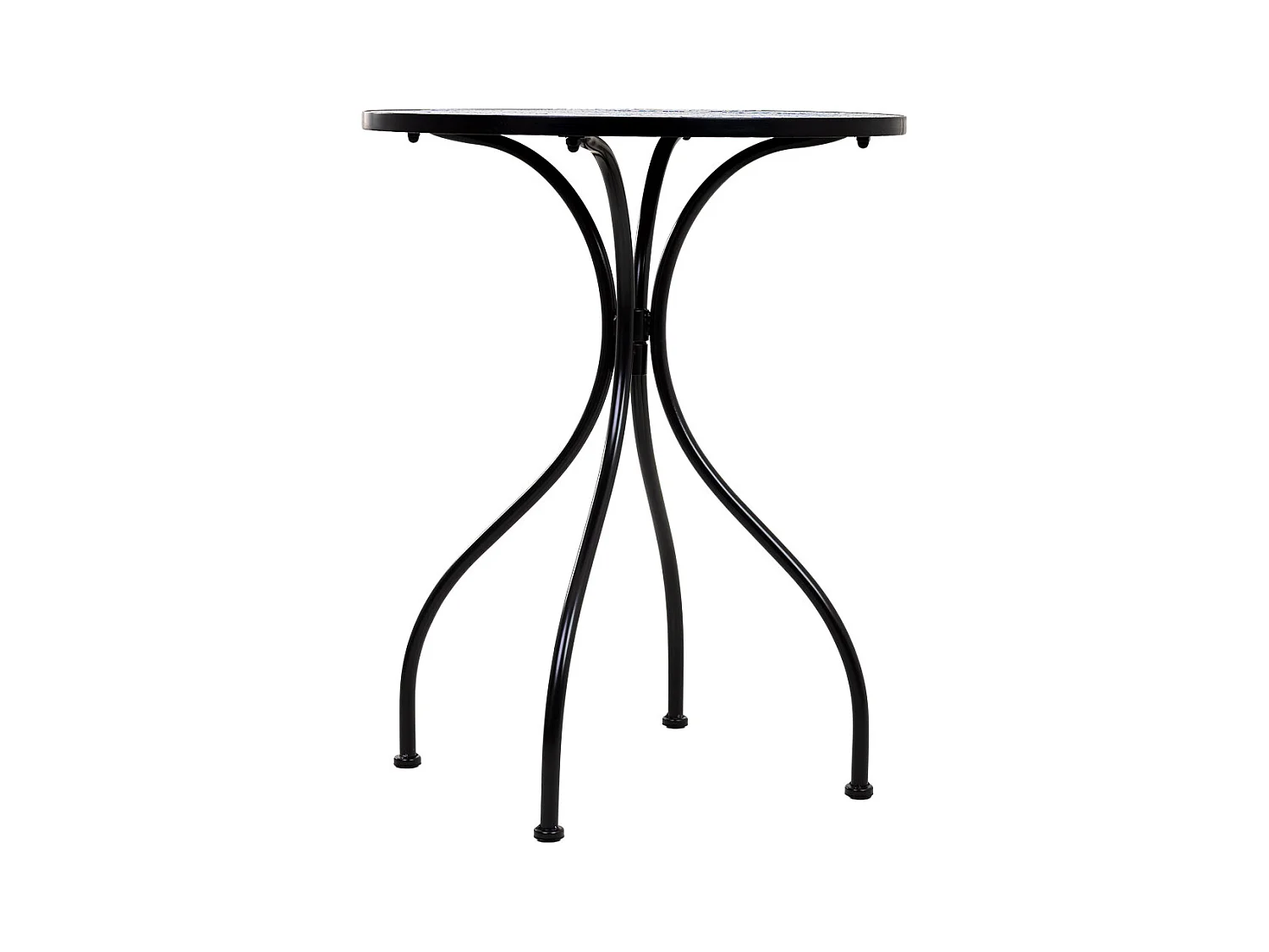 Conjunto de mesa e duas cadeiras em mosaico preto e ferro forjado mesa: D60x75h - cadeira (2): D38x46-90h