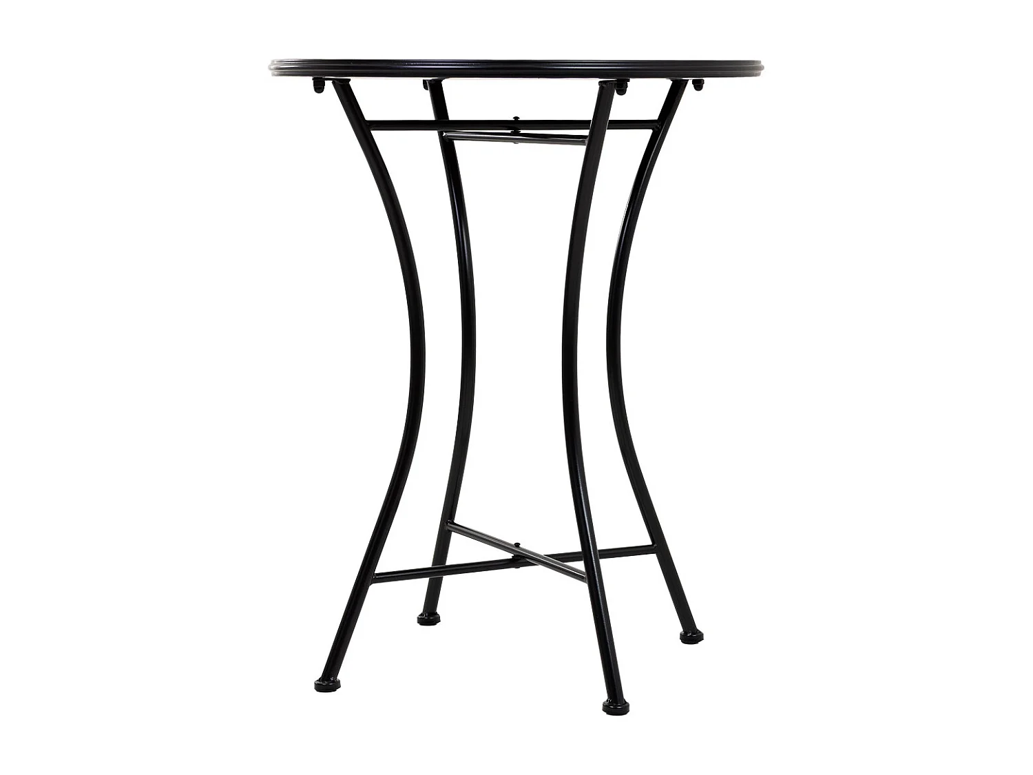 Set aus Tisch und zwei Stühlen aus schwarzem Mosaik und Schmiedeeisen Tisch: T60x75h - Stuhl (2): T38x46-90h