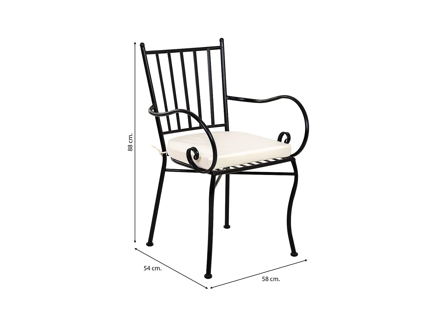 Fauteuil en fer forgé noir avec coussin 58x54x88h cm