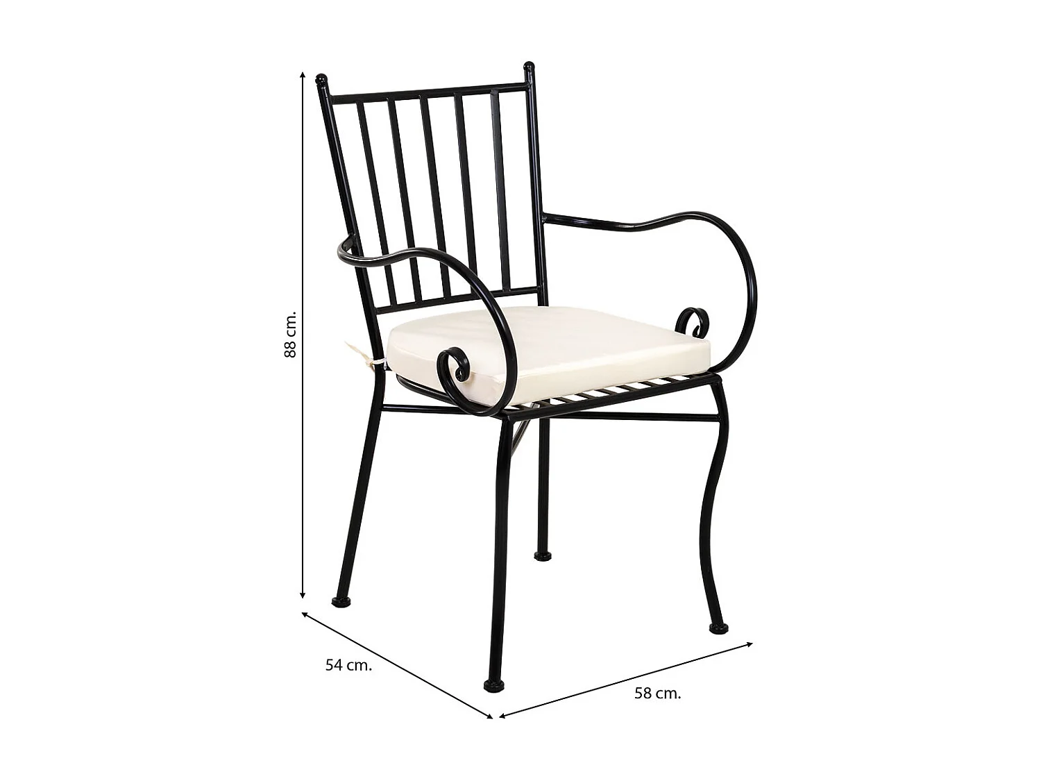 Sillón de forja negro con cojín 58x54x88h cm