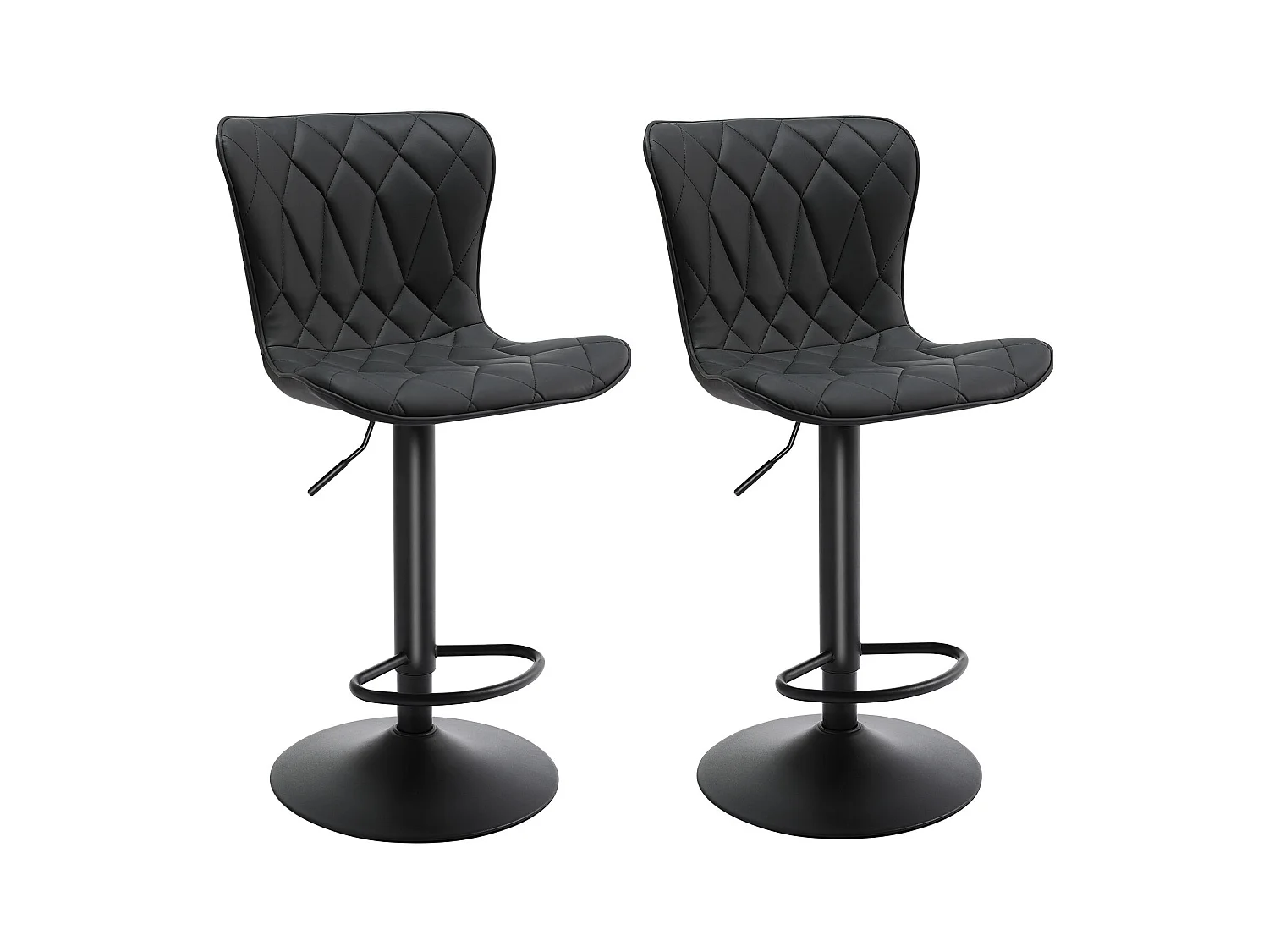Lot de 2 Tabourets de bar HomeMiYN- Hauteur réglable, 360° rotatif en cuir diamanté, noir
