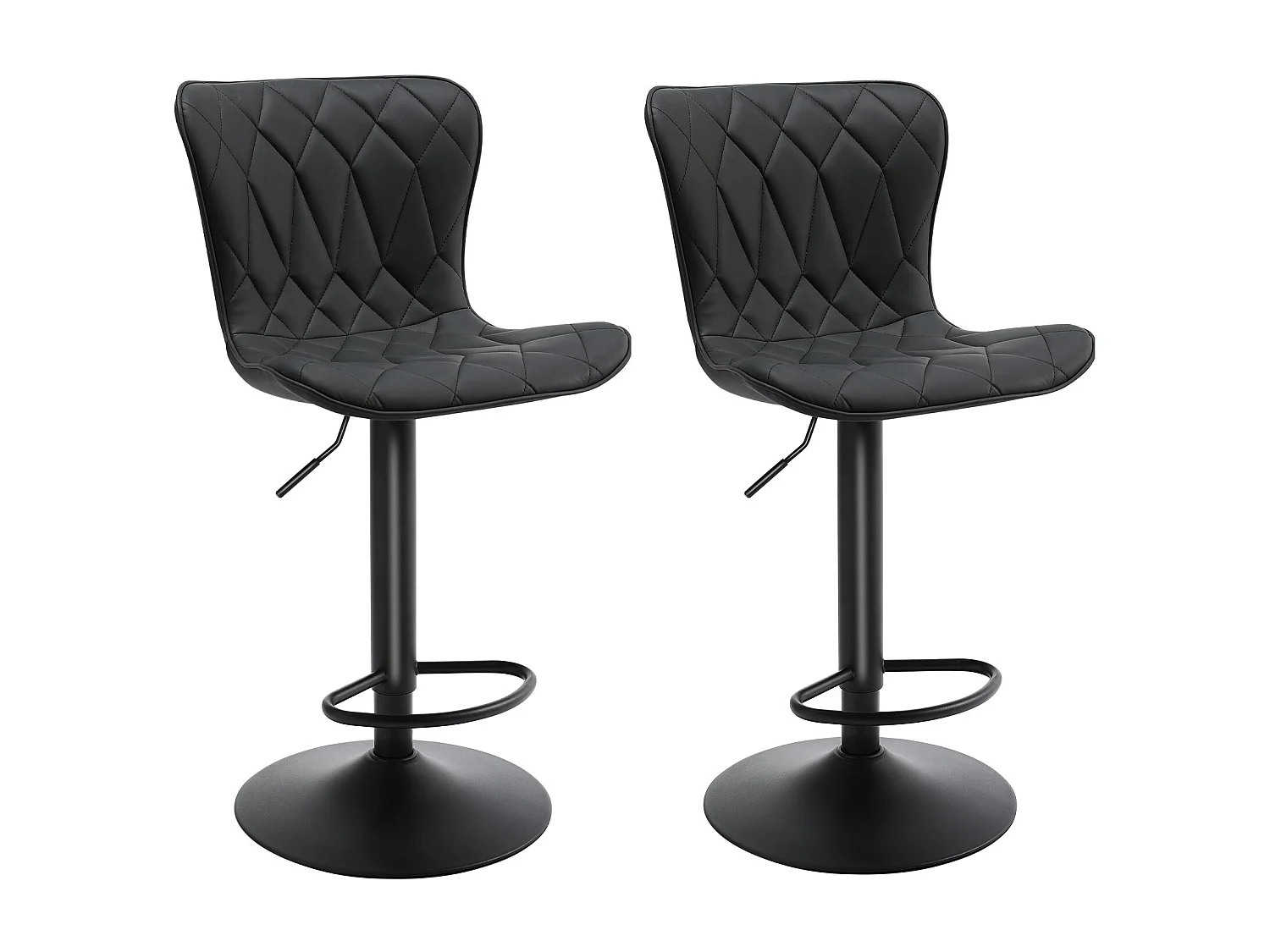 Lot de 2 Tabourets de bar HomeMiYN- Hauteur réglable, 360° rotatif en cuir diamanté, noir