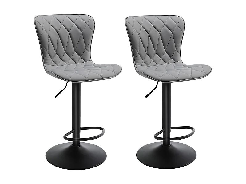 Set de 2 Tabourets de bar HomeMiYN Ajustables, 360° rotatif en cuir diamanté, Gris
