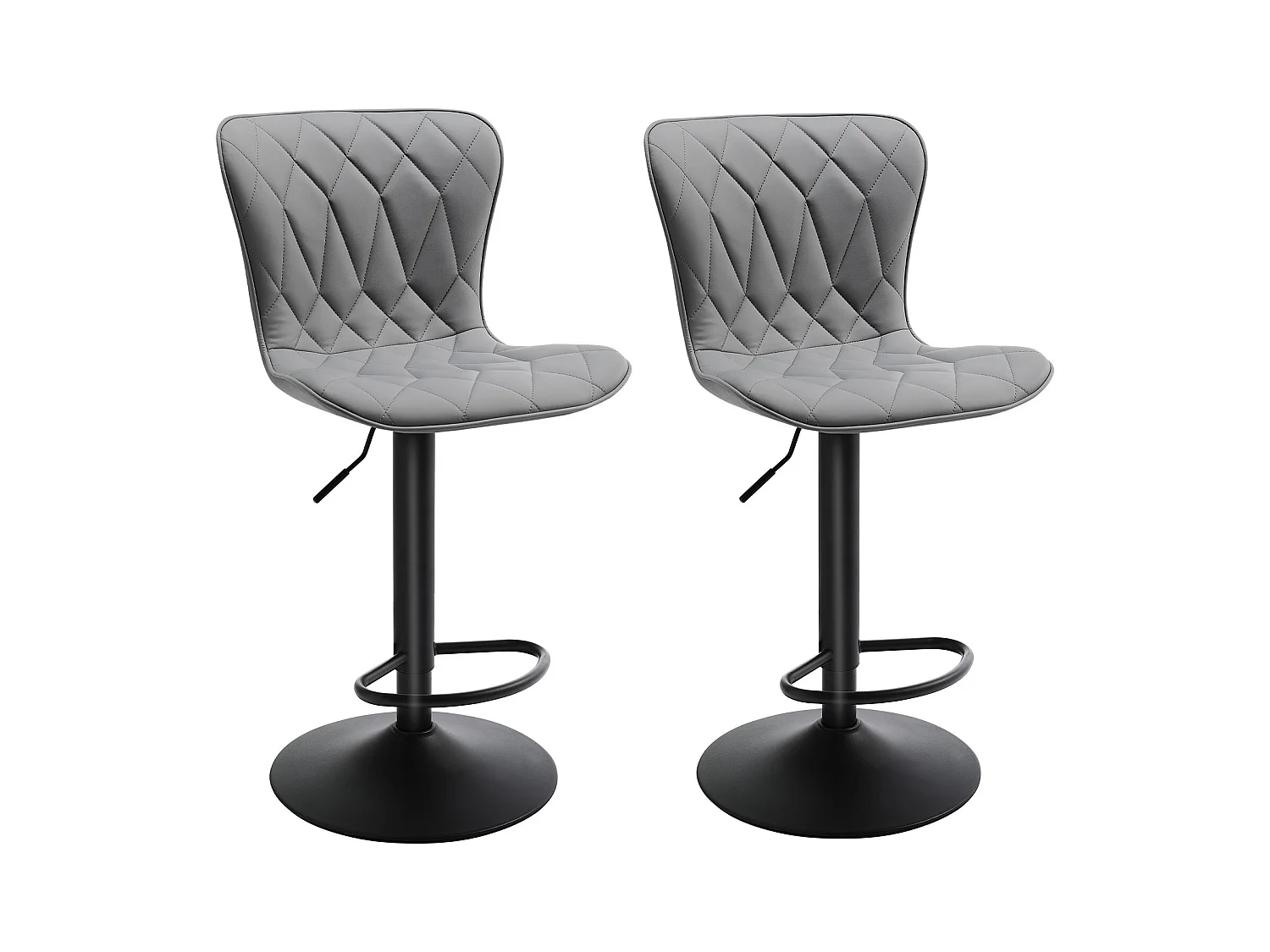 Set van 2 HomeMiYN Verstelbare Barkrukken - 360° Draaibaar in Grijs Diamant Simili-Leer, Hoogte Verstelbaar