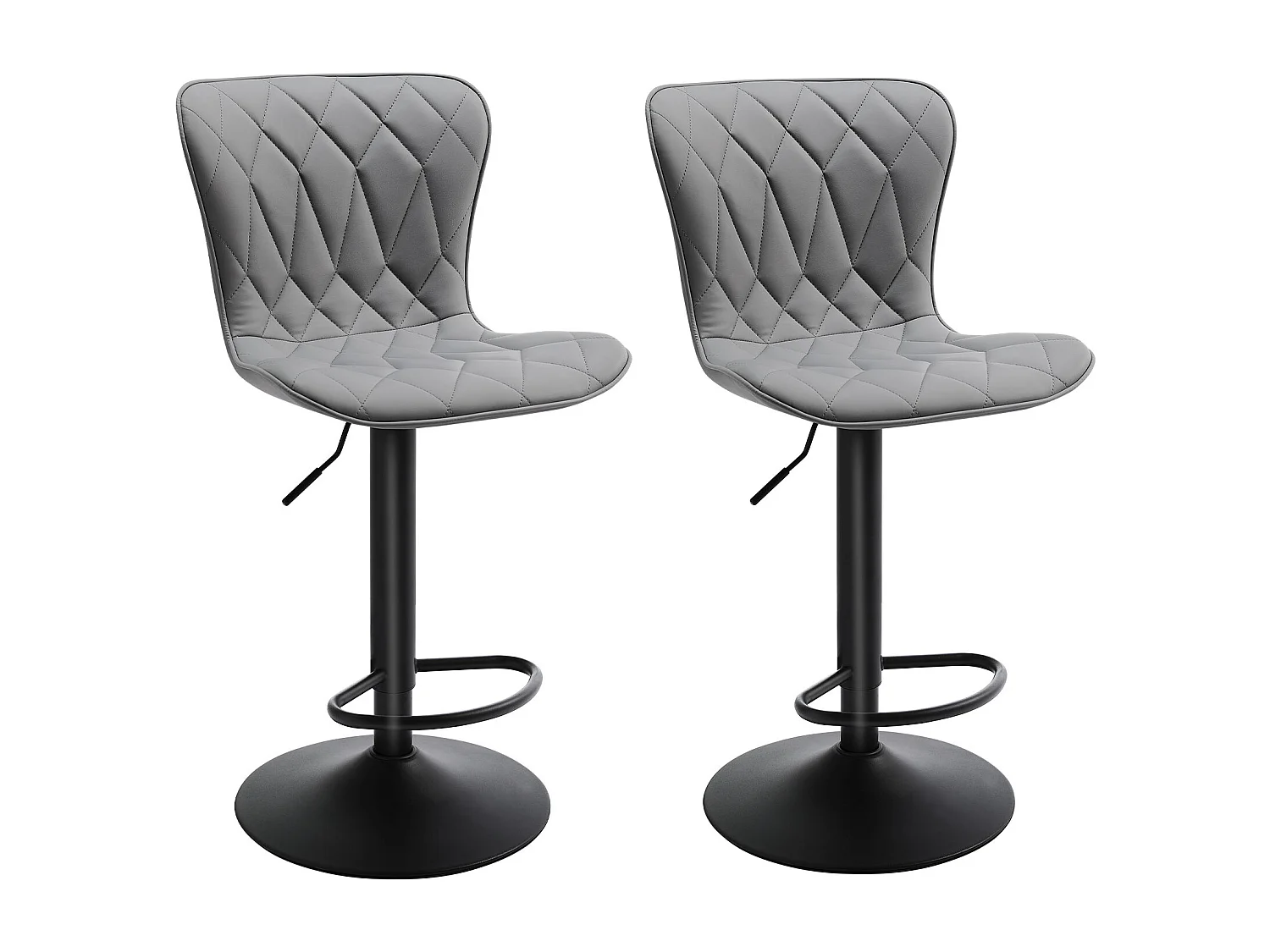 Set de 2 Tabourets de bar HomeMiYN Ajustables, 360° rotatif en cuir diamanté, Gris