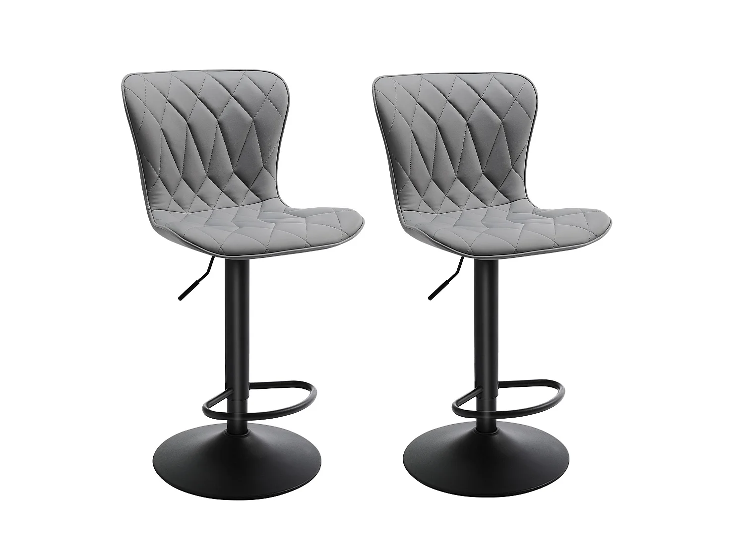 Set de 2 Tabourets de bar HomeMiYN Ajustables, 360° rotatif en cuir diamanté, Gris
