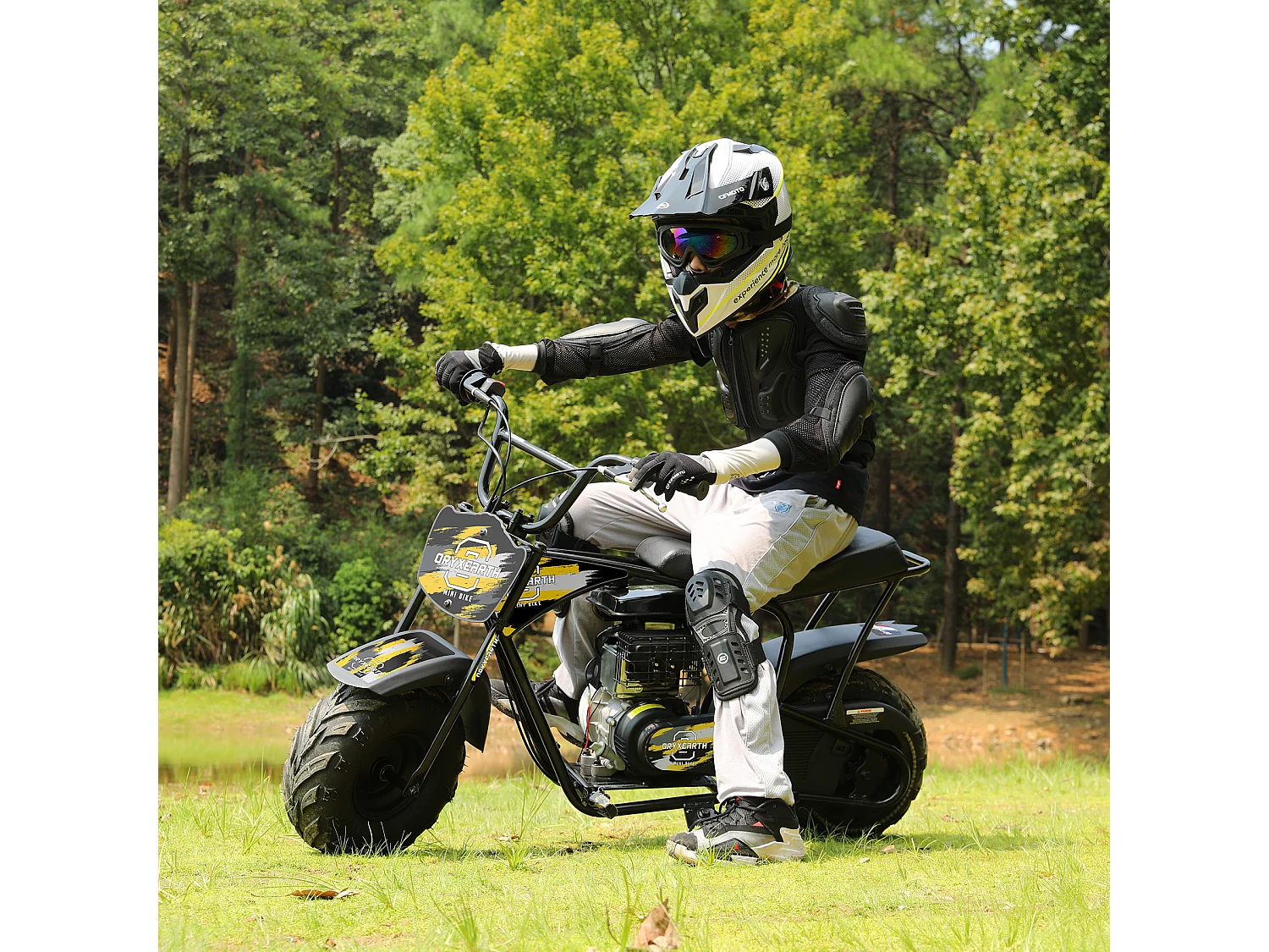 Mini-moto 105CC, 4 Temps, Essence, Mini-Moto Tout-Terrain Pit Bike Avec Transmission Automatique et Démarreur à corde, 13 ans et Plus (Jaune)