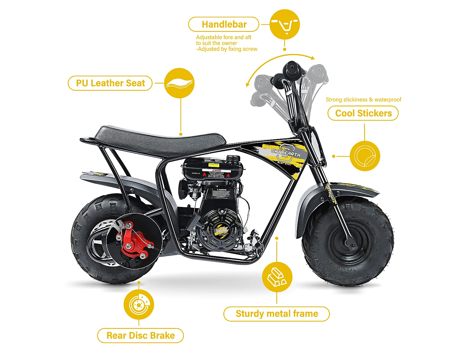 Mini-moto Dirt Bike Pocket Bike pour enfants 105CC, 4 temps, essence, mini-moto tout-terrain Pit Bike avec transmission automatique et démarreur à corde, 4 types d'