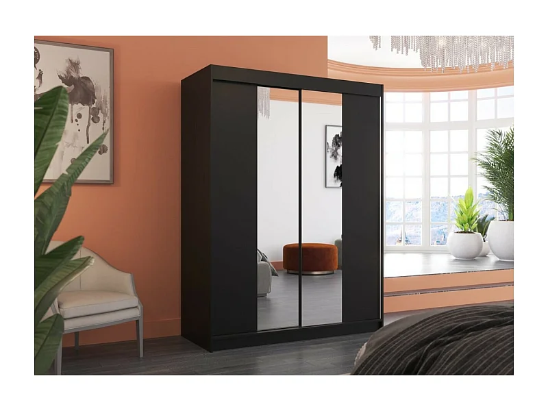 Armadio Ferran (150cm)/ante scorrevoli/specchio/Nero