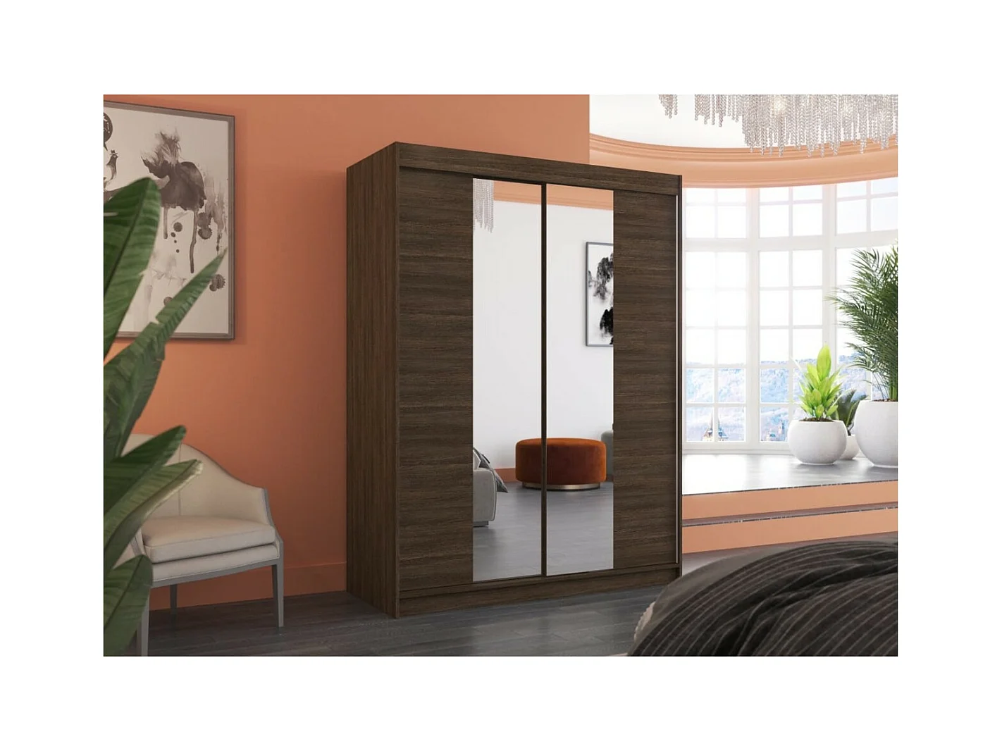 Armadio Ferran (150cm)/ante scorrevoli/specchio/Marron