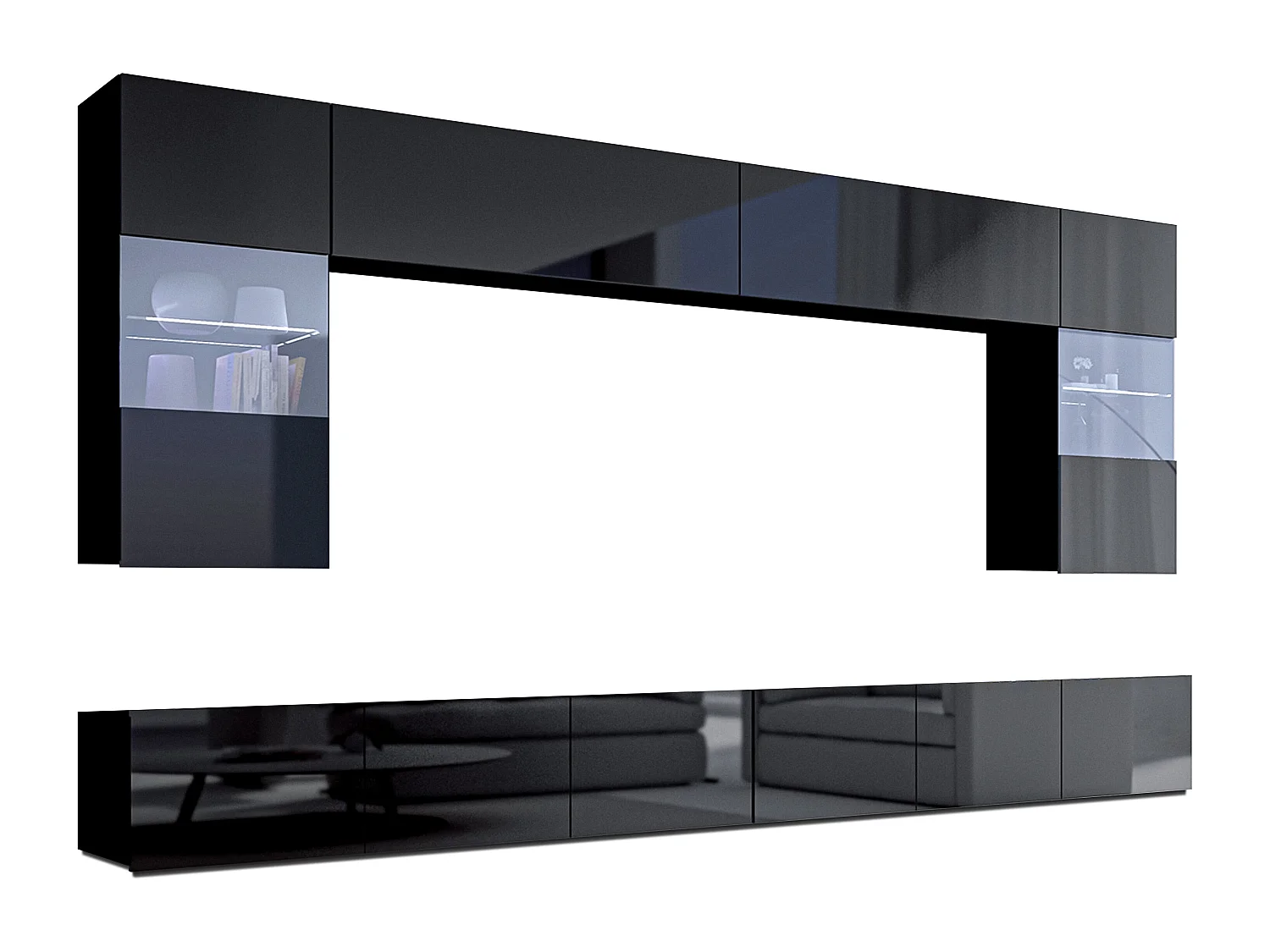 AX LIVING Meuble TV mural moderne Kossana 1 – largeur 300 cm, noir élégant