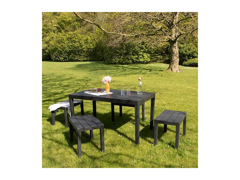 Ensemble avec banc X4 en résine recyclé Anthracite SAMOA