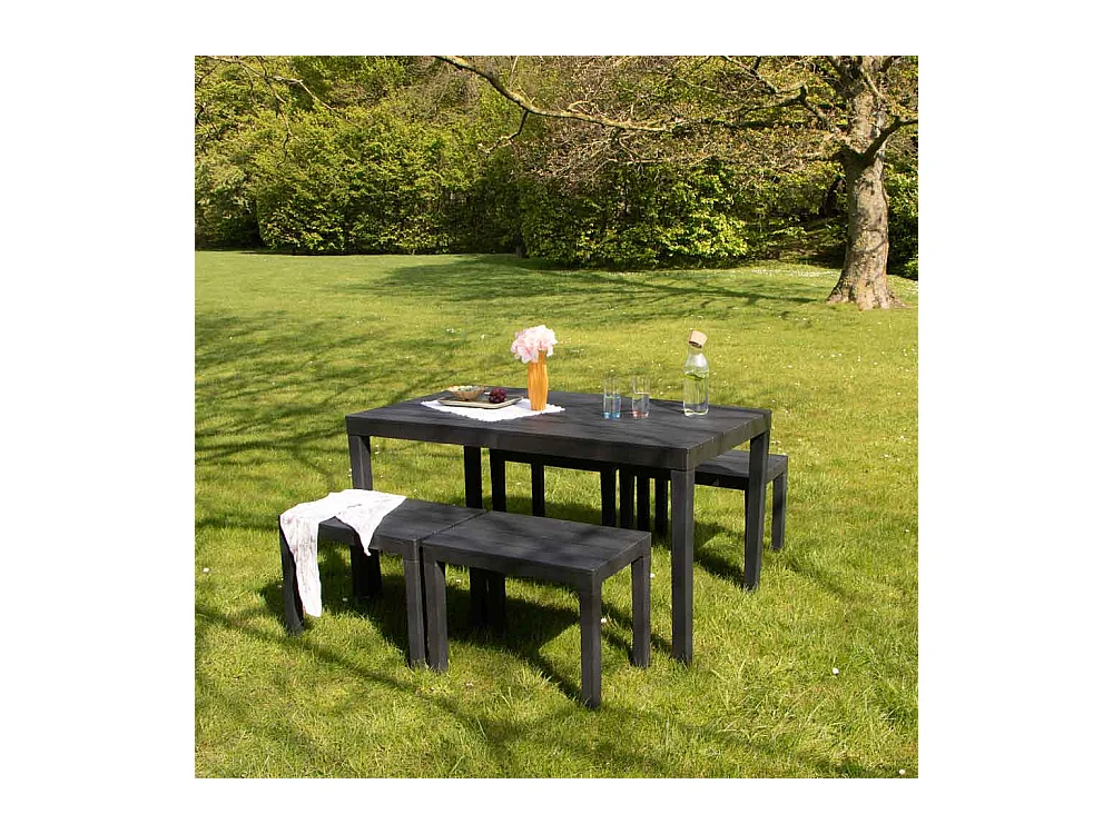 Ensemble avec banc X4 en résine recyclé Anthracite SAMOA