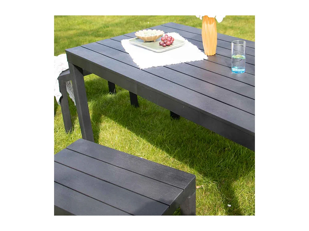 Ensemble avec banc X4 en résine recyclé Anthracite SAMOA