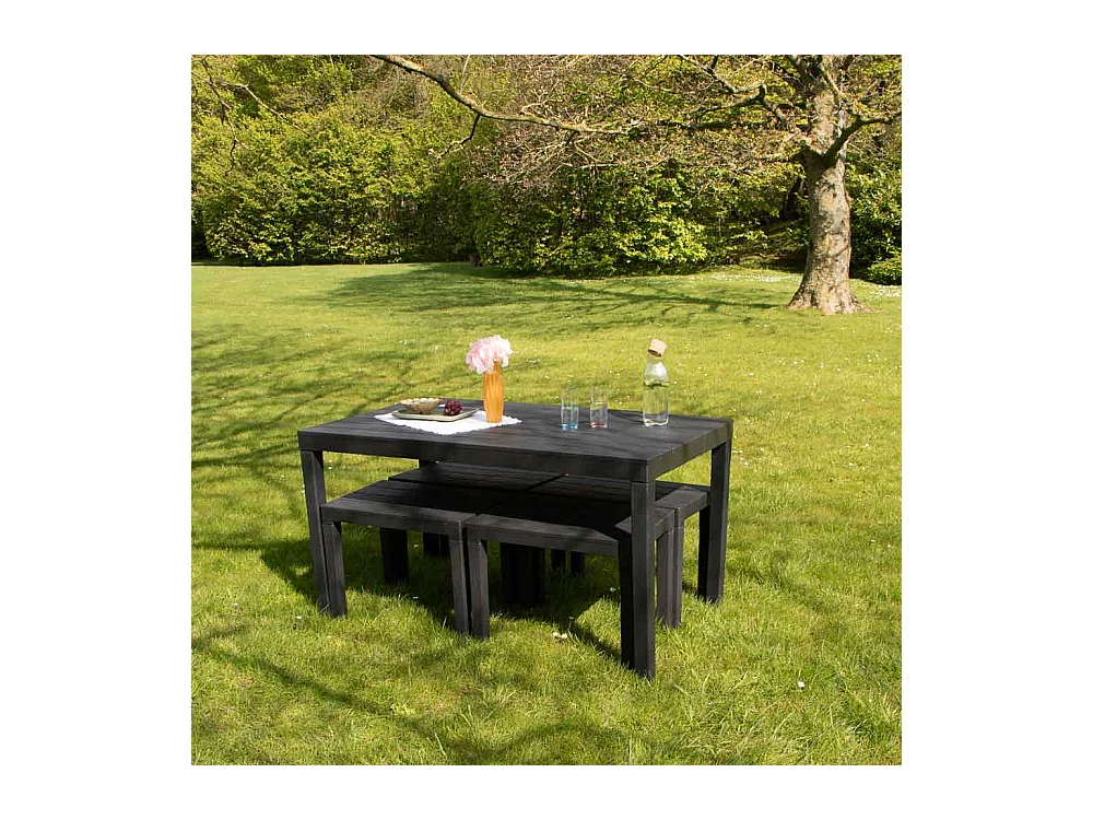 Ensemble avec banc X4 en résine recyclé Anthracite SAMOA