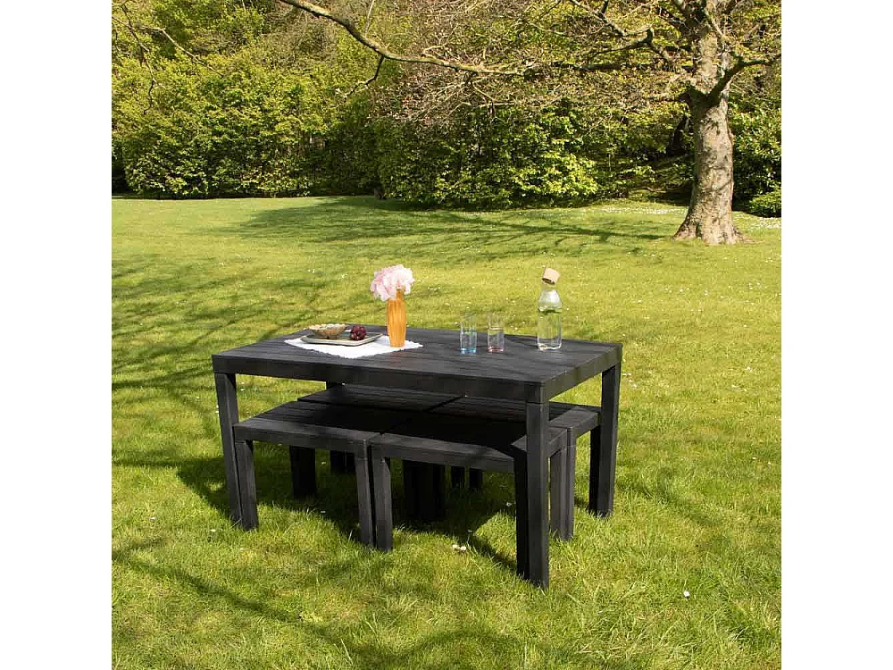 Ensemble avec banc X4 en résine recyclé Anthracite SAMOA