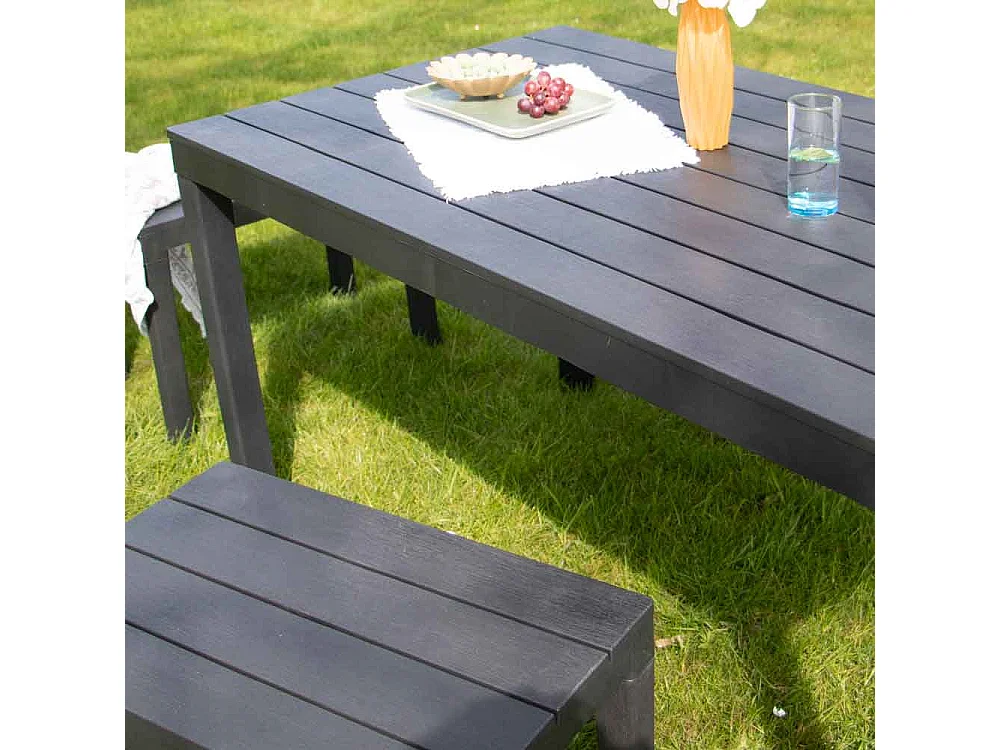 Salon de jardin en résine anthracite avec 4 bancs SAMOA