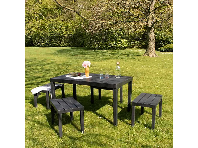 Ensemble avec banc X4 en résine recyclé Anthracite SAMOA