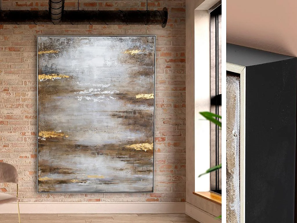 Tableau peinture à l'huile sur toile,peinte à la main avec cadre en bois noir - Longueur 150 x Profondeur 4 x Hauteur 200 cm