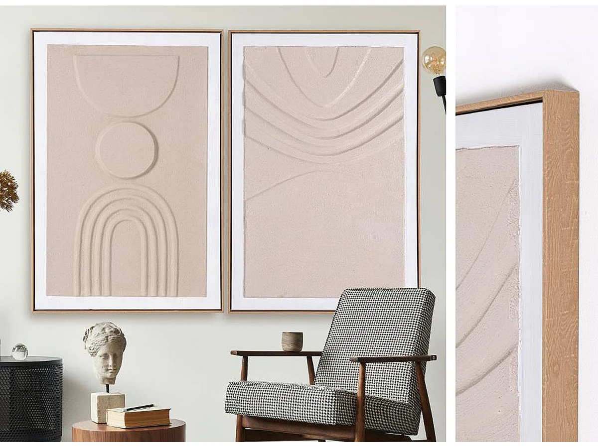 Lot de 2 tableaux peinture à l'huile ,peinte à la main abstraite avec cadre en bois - Longueur 120 x Hauteur 90 x profondeur 4 cm