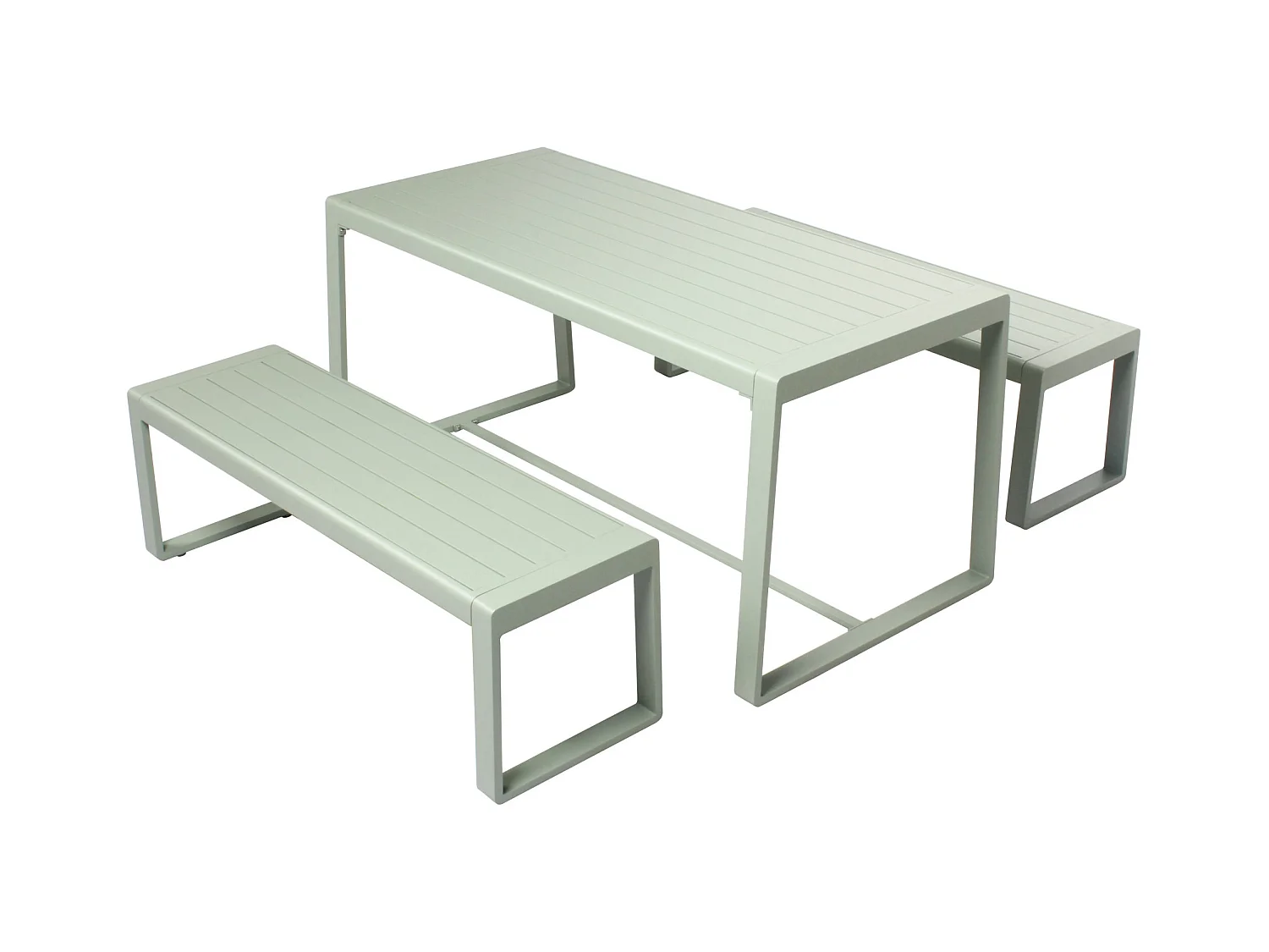 Ensemble table et bancs X2 en aluminium Vert d'Eau RIO