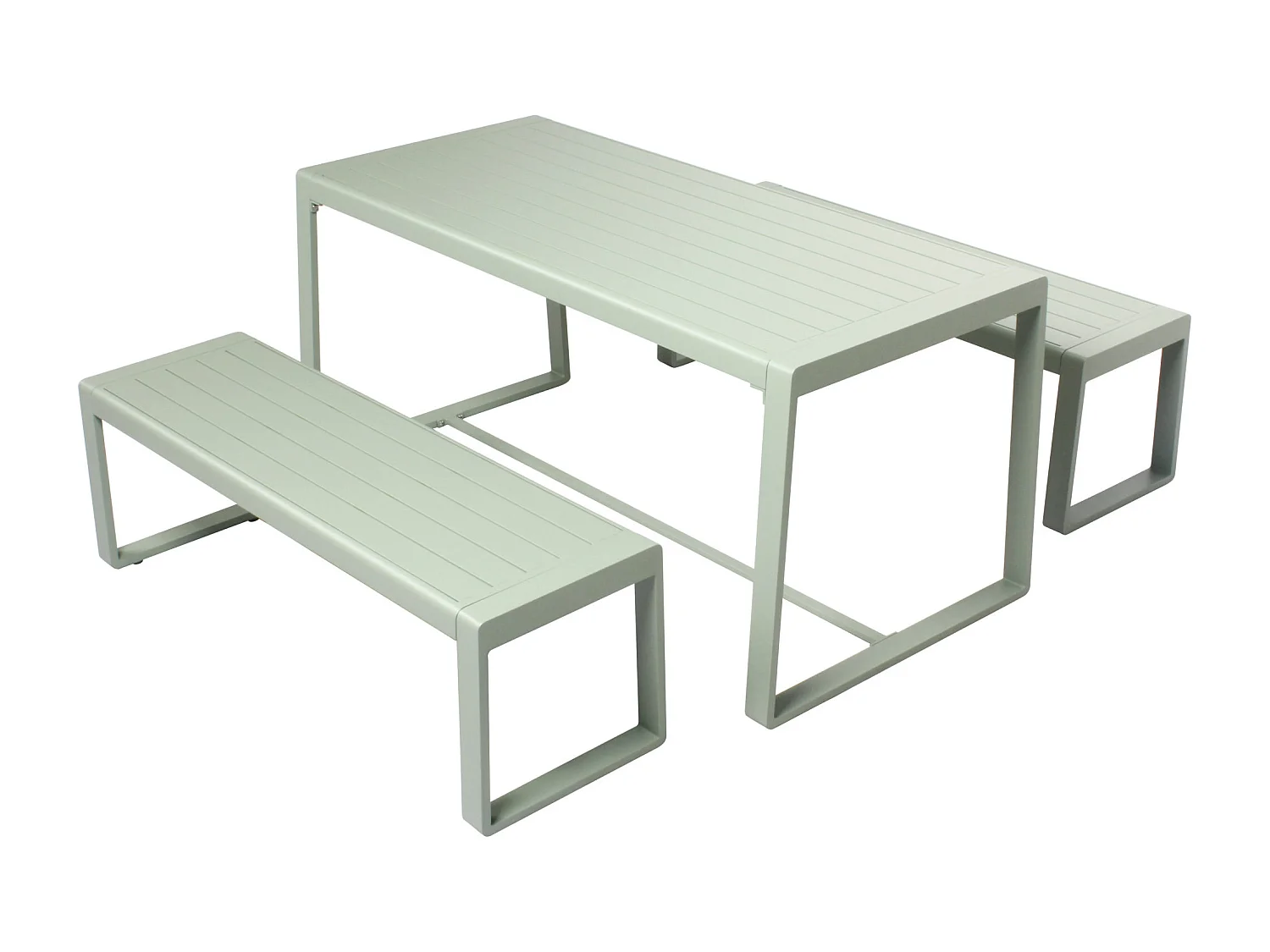 Ensemble table et bancs X2 en aluminium Vert d'Eau RIO