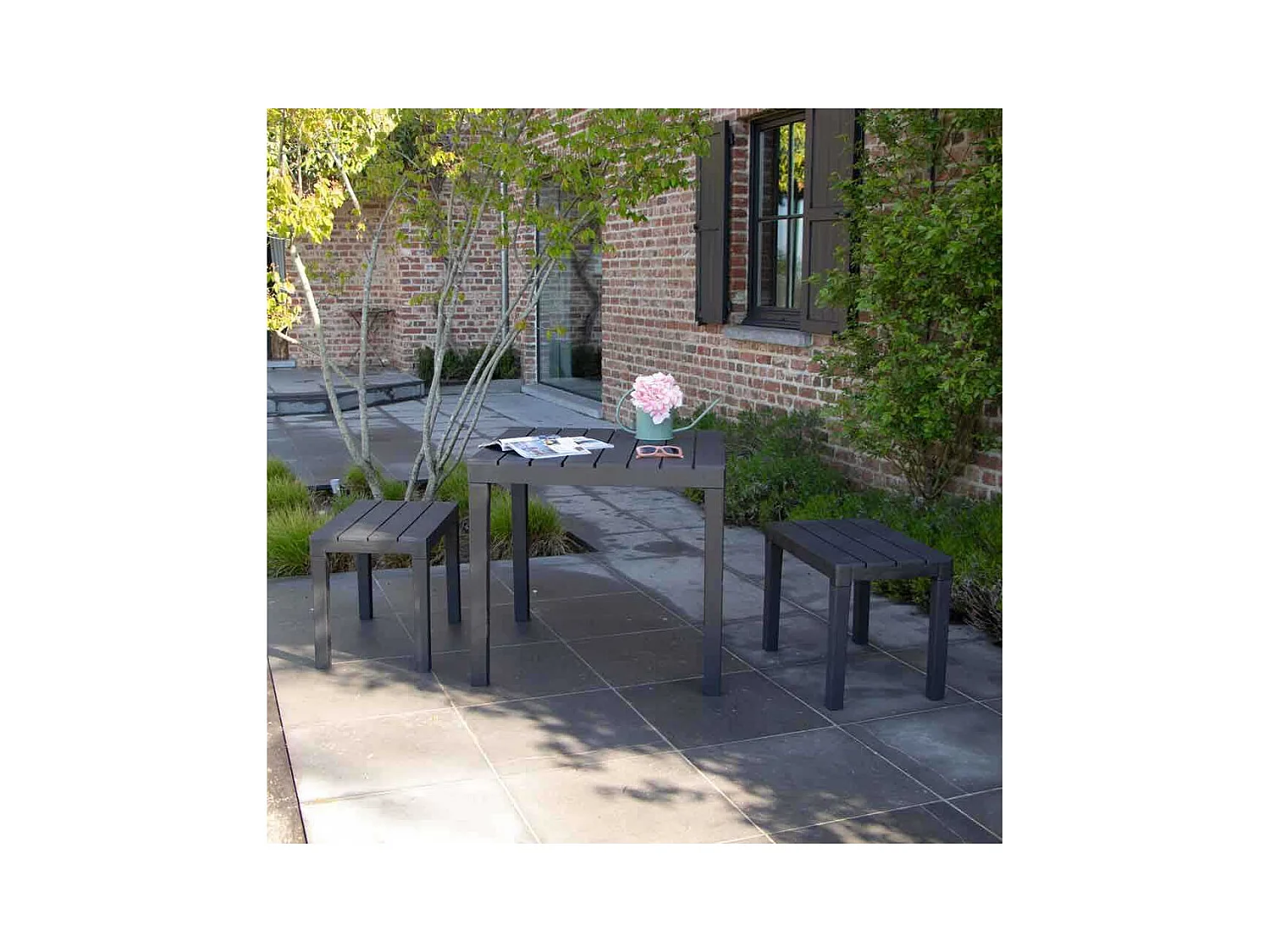 Ensemble avec banc X2 en résine recyclé Anthracite PAPUA