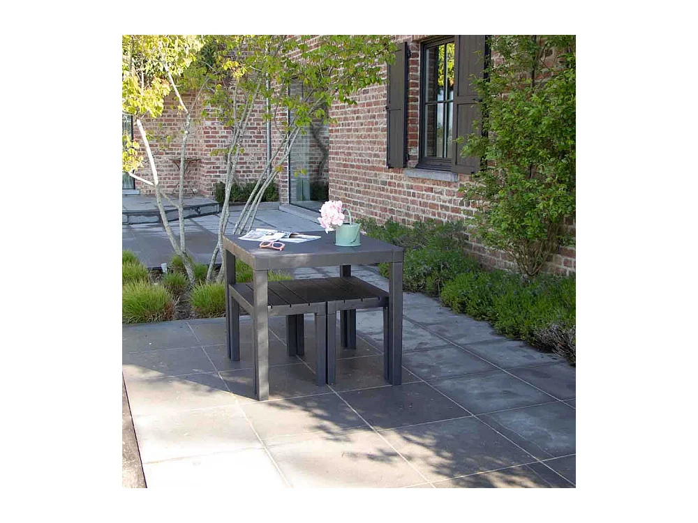 Ensemble avec banc X2 en résine recyclé Anthracite PAPUA