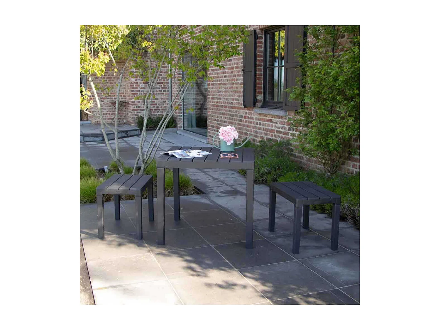 Ensemble avec banc X2 en résine recyclé Anthracite PAPUA