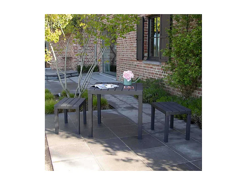 Ensemble avec banc X2 en résine recyclé Anthracite PAPUA