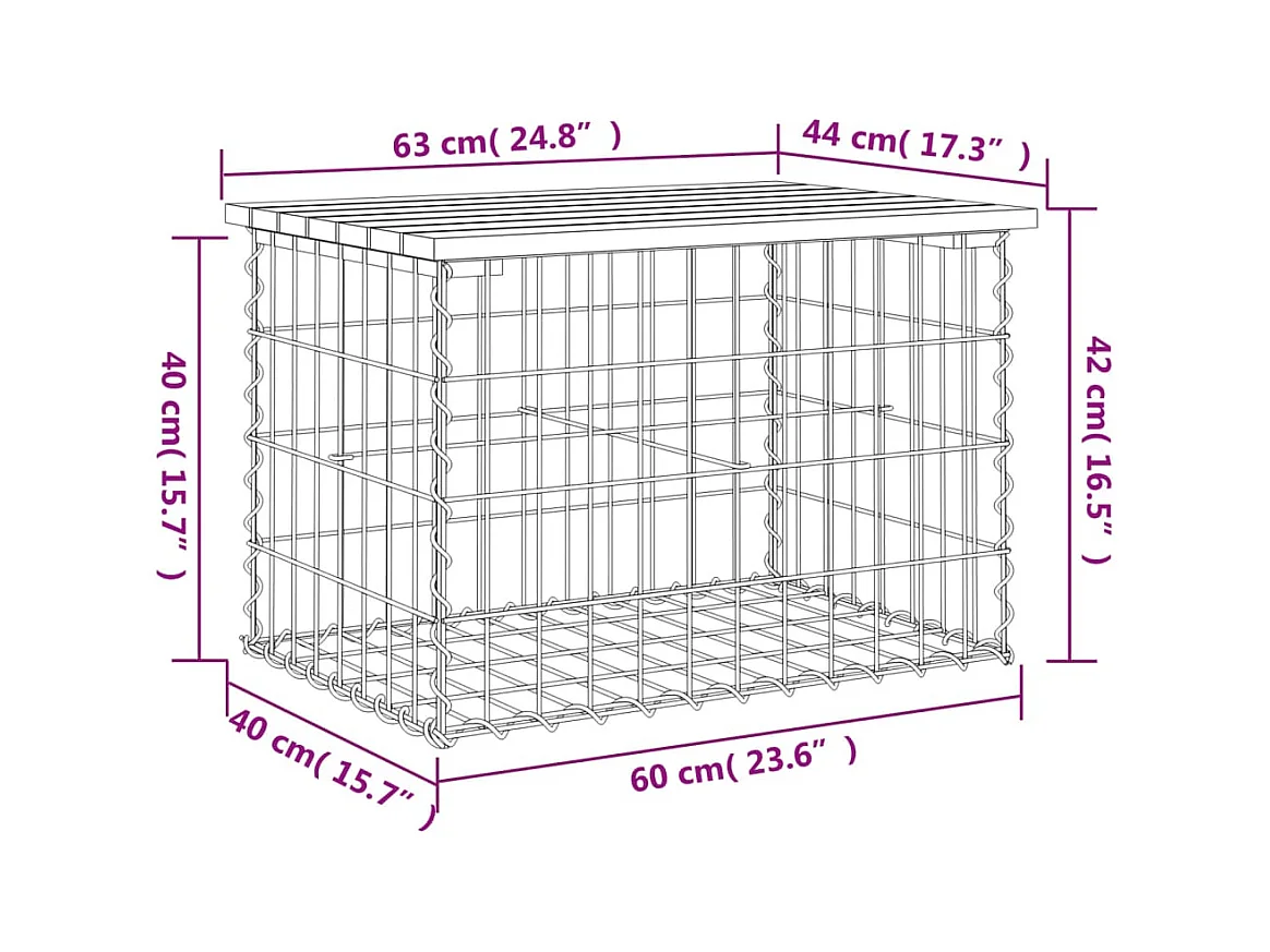 Banc de jardin design gabion 63x44x42 cm bois de pin imprégné