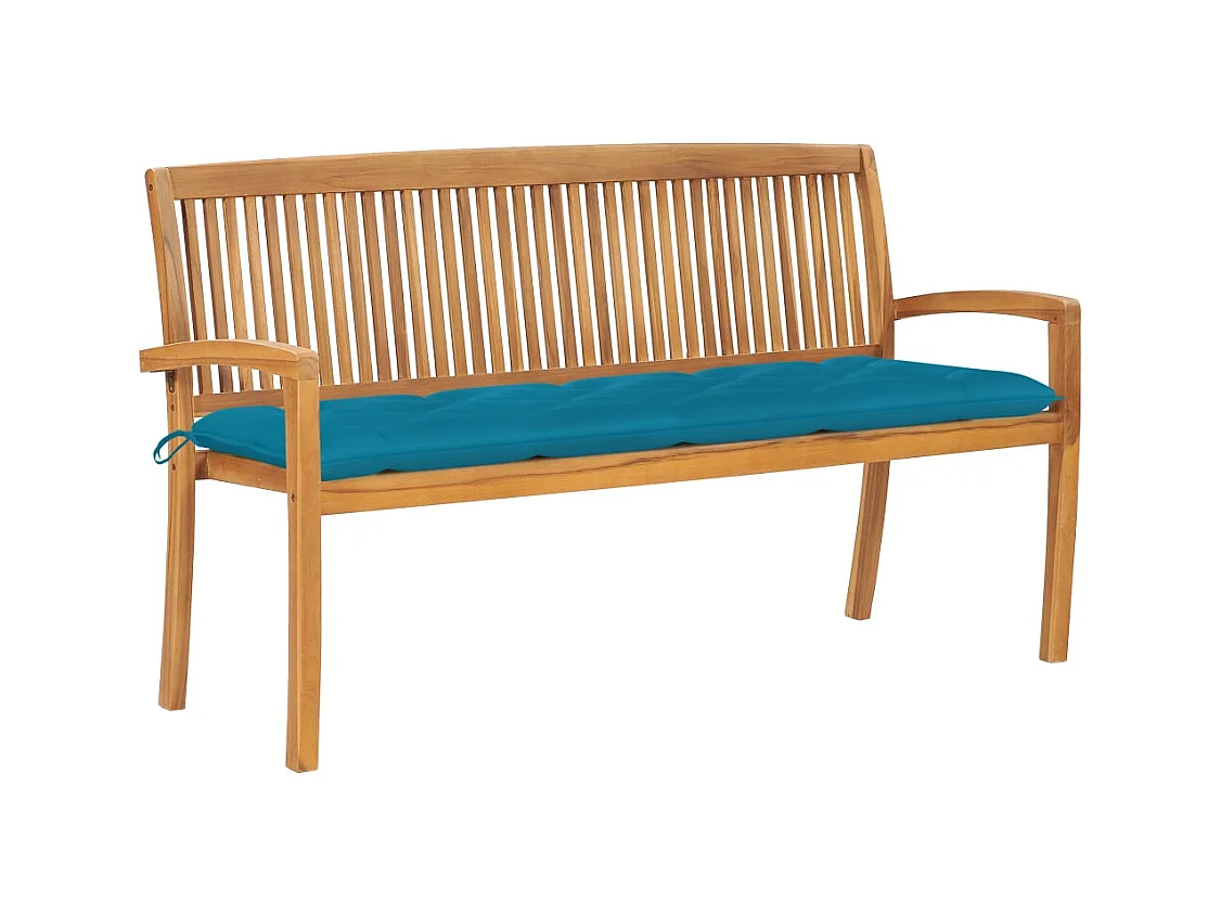 Banc de jardin empilable et coussin 159 cm Bois de teck massif