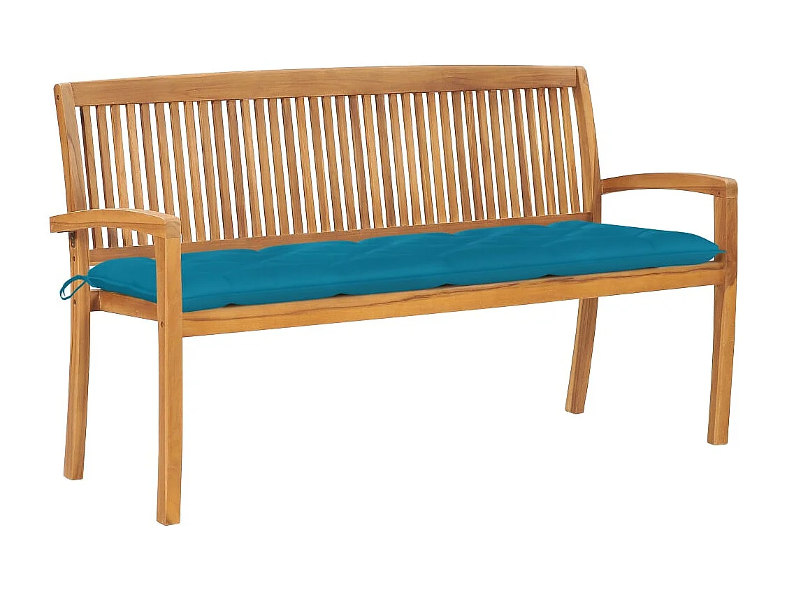 Banc de jardin empilable et coussin 159 cm Bois de teck massif