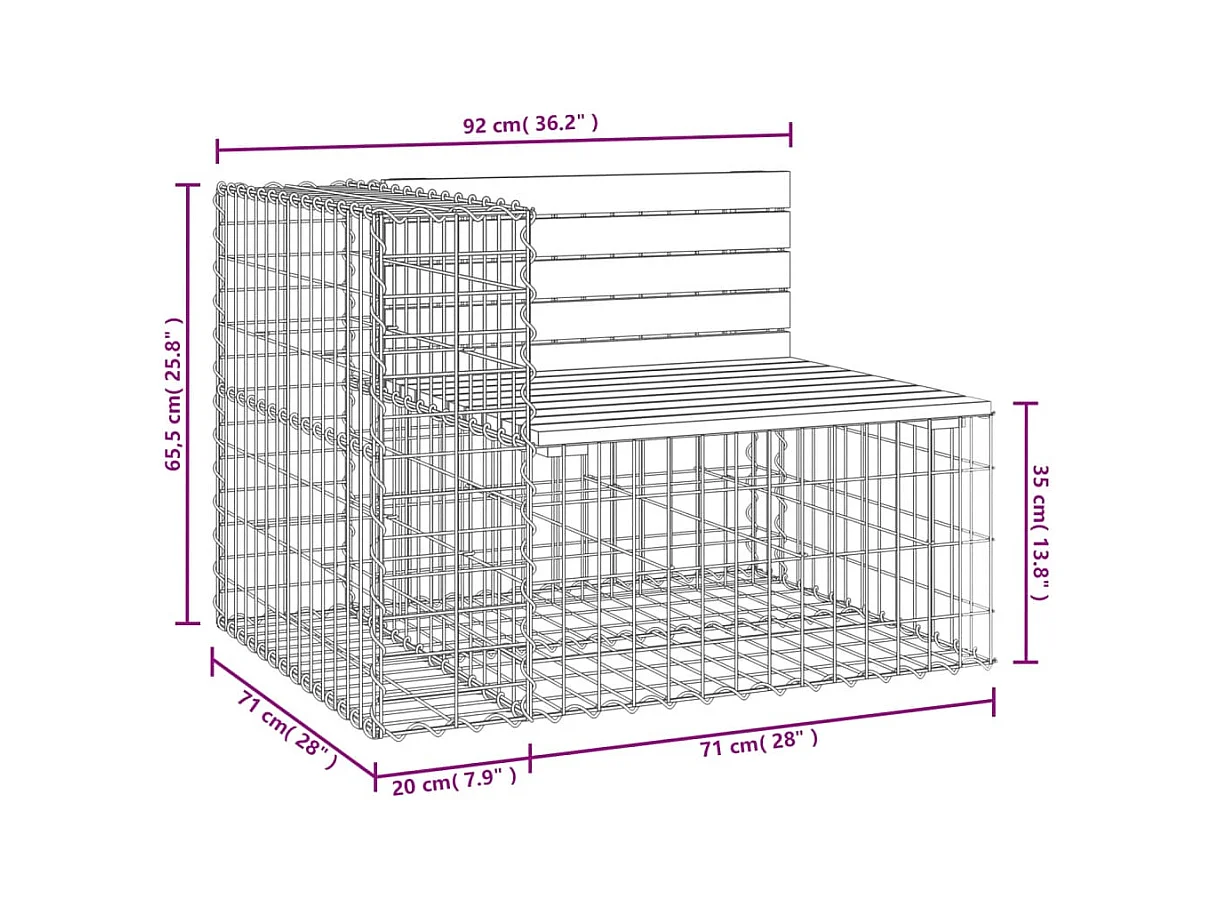 Banco de jardim com design gabião 92x71x65,5 cm pinho maciço