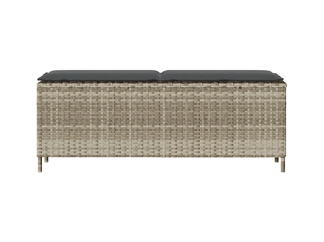Banco jardín con cojín ratán sintético gris claro 110x30x40,5cm