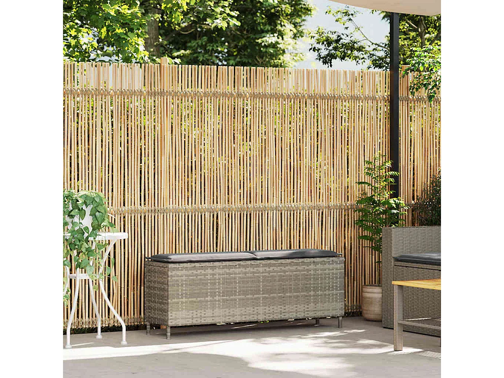 Banco jardín con cojín ratán sintético gris claro 110x30x40,5cm