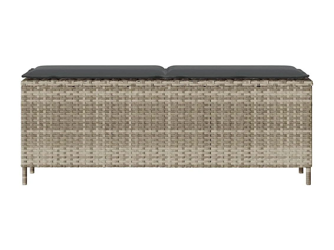 Banco jardín con cojín ratán sintético gris claro 110x30x40,5cm