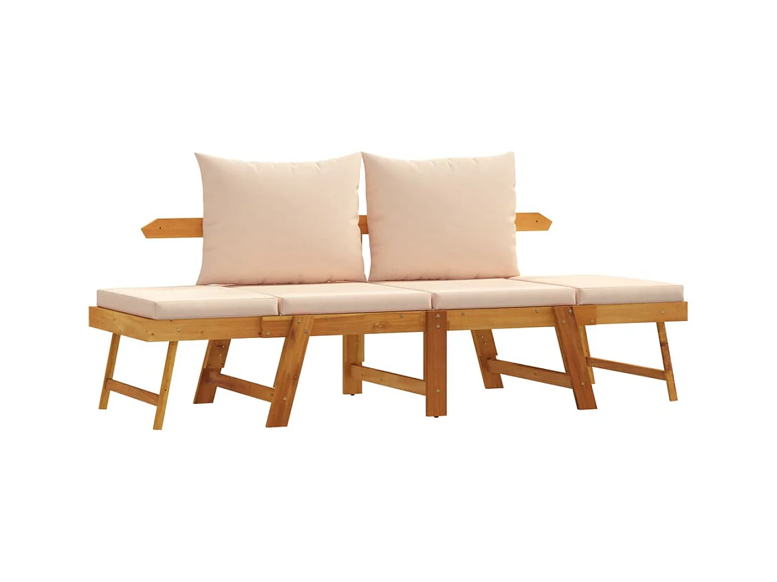 Banc de jardin avec coussins 2 en 1 bois d'acacia massif