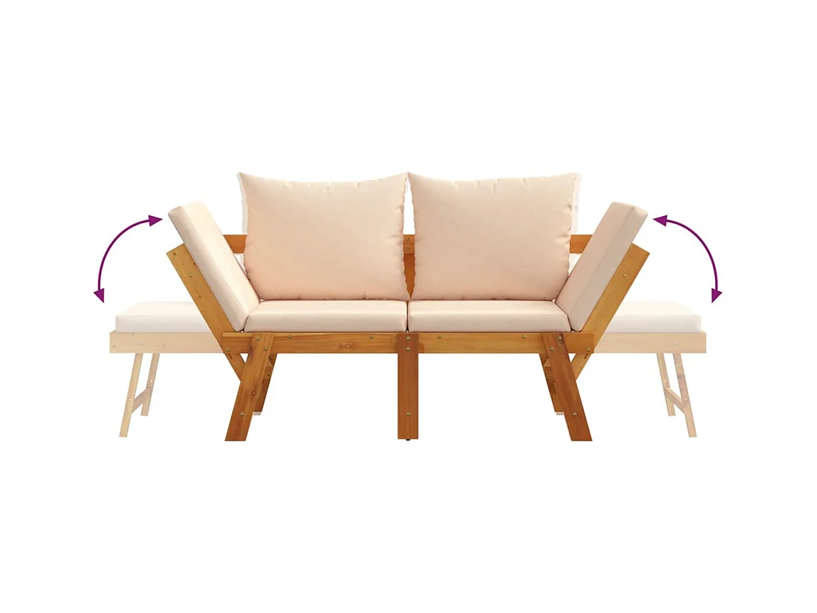 Banc de jardin avec coussins 2 en 1 bois d'acacia massif