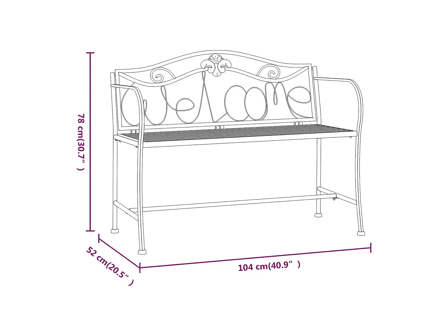 Banc de jardin 2 places 104 cm Noir Acier