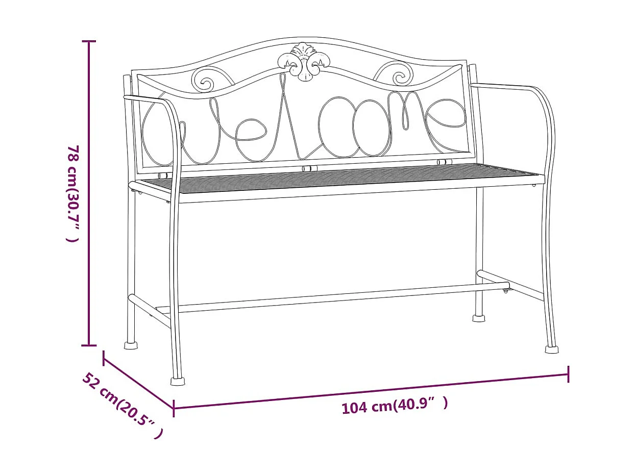 Banc de jardin 2 places 104 cm Noir Acier